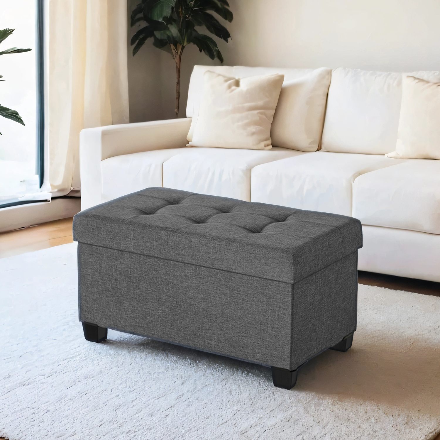 TEMU Storage Stool, Foldable Bench With Legs, Storage Box, 38.1 X 76.1 X 40.1 Cm Footstool, Loadable Up To 300 Kg