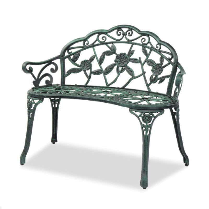 E-shop Bonnlo Gartenbank Metall Aluminium Rose, wetterfeste Sitzbank für 2 Sitzer, antike Sitzbank mit Rückenlehne, Bänke für Terrase, Balkon, Garten,
