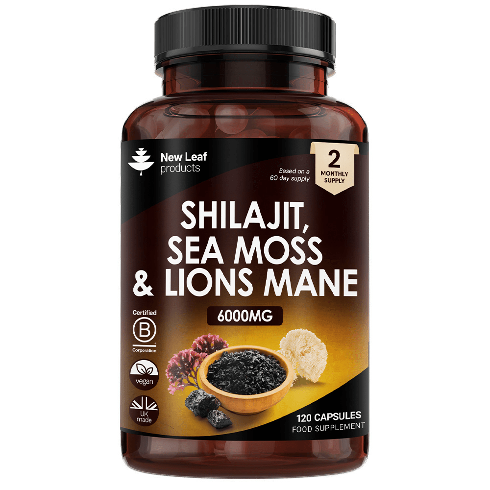 Shilajit, Sea Moss & Lions Mane Capsules - 120 High Strength 6000mg Capsules with 60% Fulvic Acid