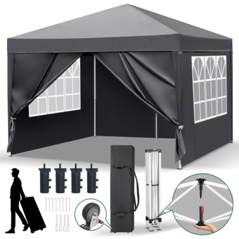 TEMU Bonnlo Pop-up Folding Gazebo 3x3m With Wheel Bag, Height Adjustable, 4 Side Panels And 4 Sandbags, Garden For Outdoor Wedding, Camping, Party,