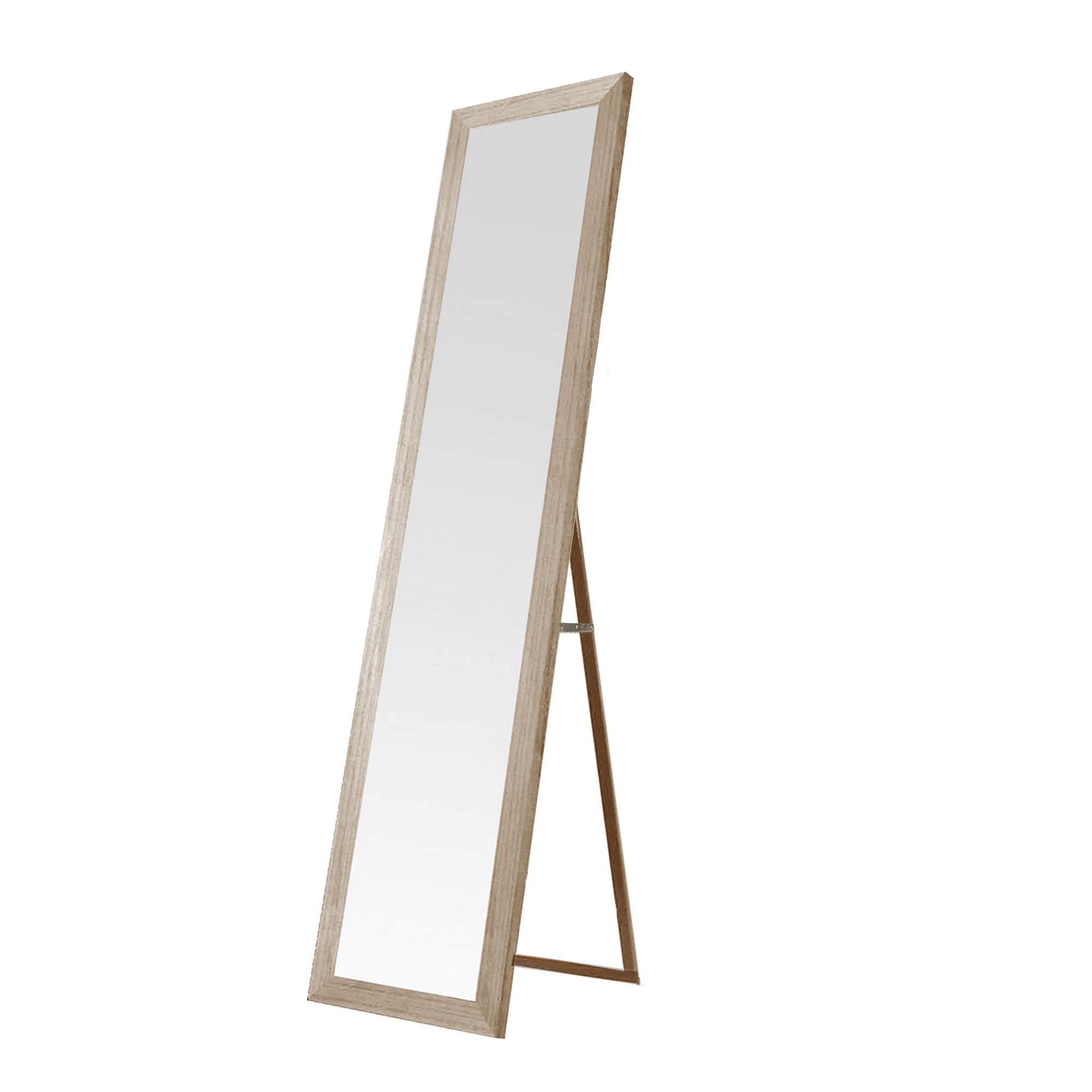 TEMU Espejo de Pie de Madera 140x35 cm – MDF Decapado, Estilo Nórdico, Pie Regulable