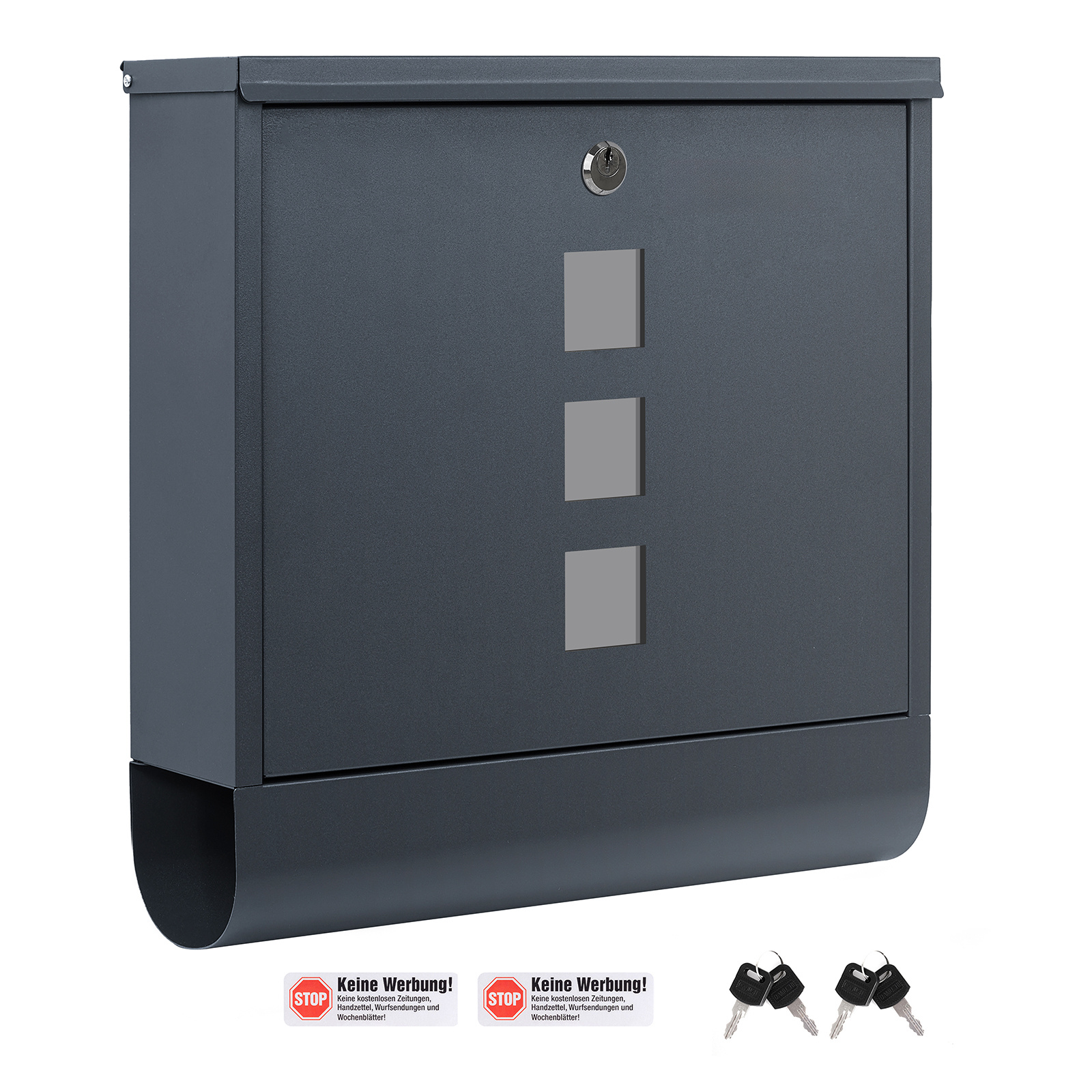 Mailbox With Newspaper Compartment & 3 Sight Windows, Weather-resistant Outdoor Mailbox, Lockable . 4 Keys