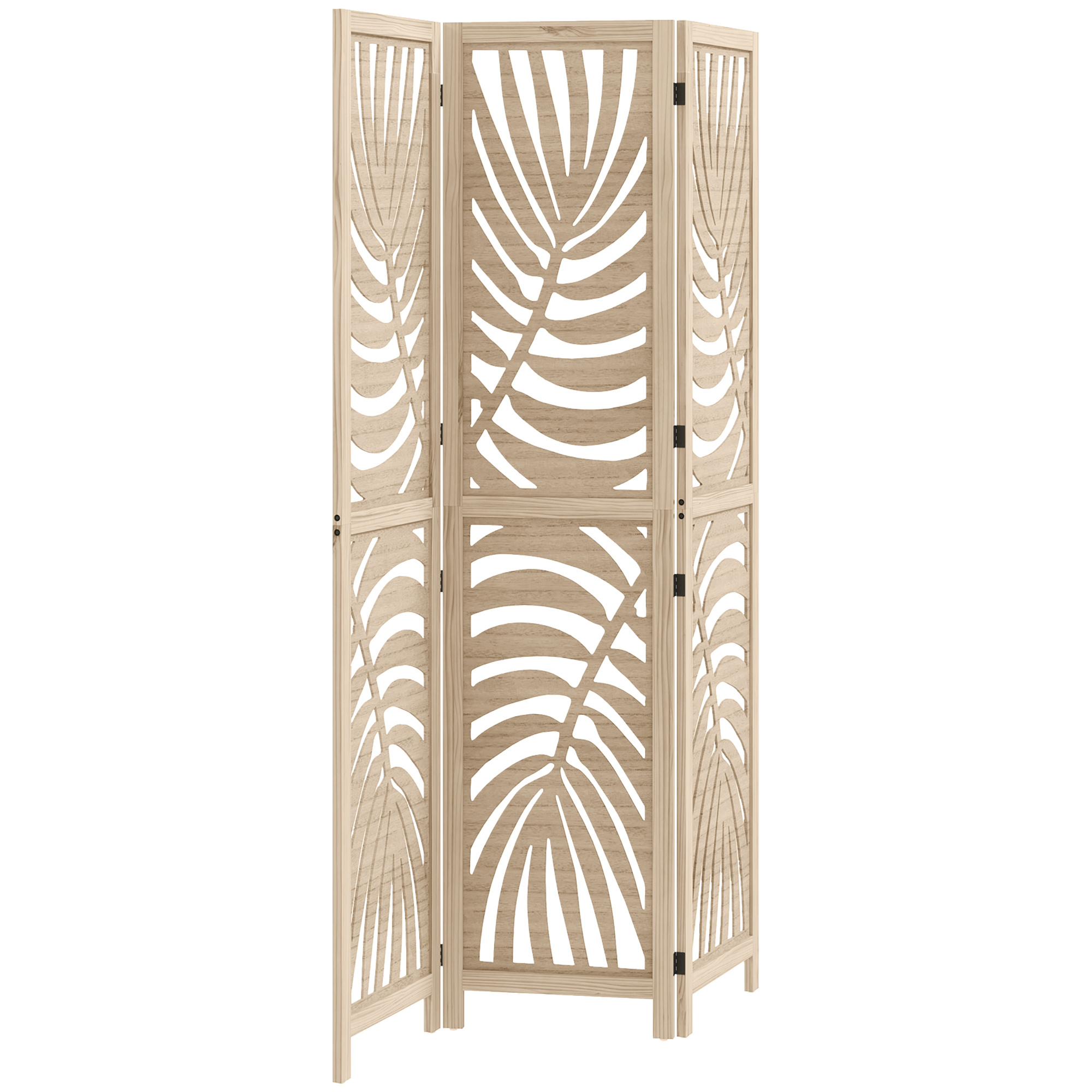 Homcom 3-panel Room Divider Folding Screen 120x170 Cm With Leaf Divider For Living Room Bedroom Office Natural
