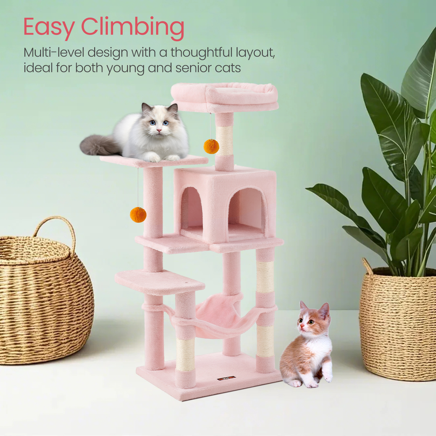 Multi-Level Cat Tree, Cat Tower Condo with 4 Scratching Posts, Hammock, Cave, Toys
