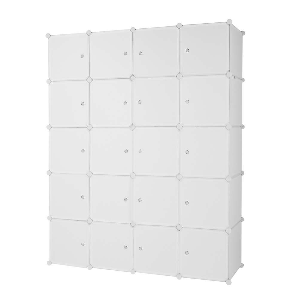 Bonllo Plastic Wardrobe, Diy Shelf System, Portable Wardrobe, Shelf With Doors, Shelves, With 3 Clothes Rods, White & Black, 142x47x178cm