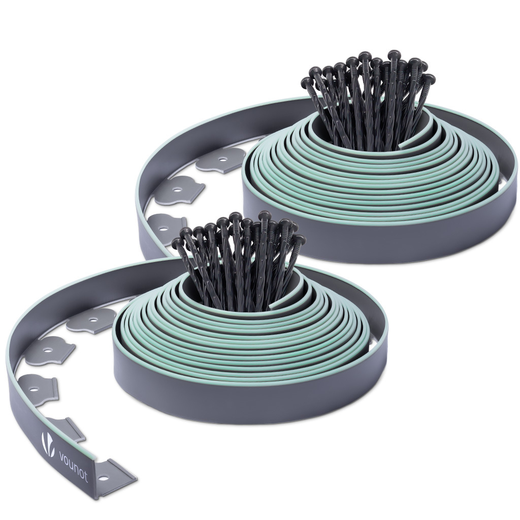 Image of Not For 2 Rolls Of 10m Flexible Garden Edging In Pe Height 5cm With 60 Stakes - Lawn Edging Decoupable For Path And Bed Delimitation Grey With Light Green