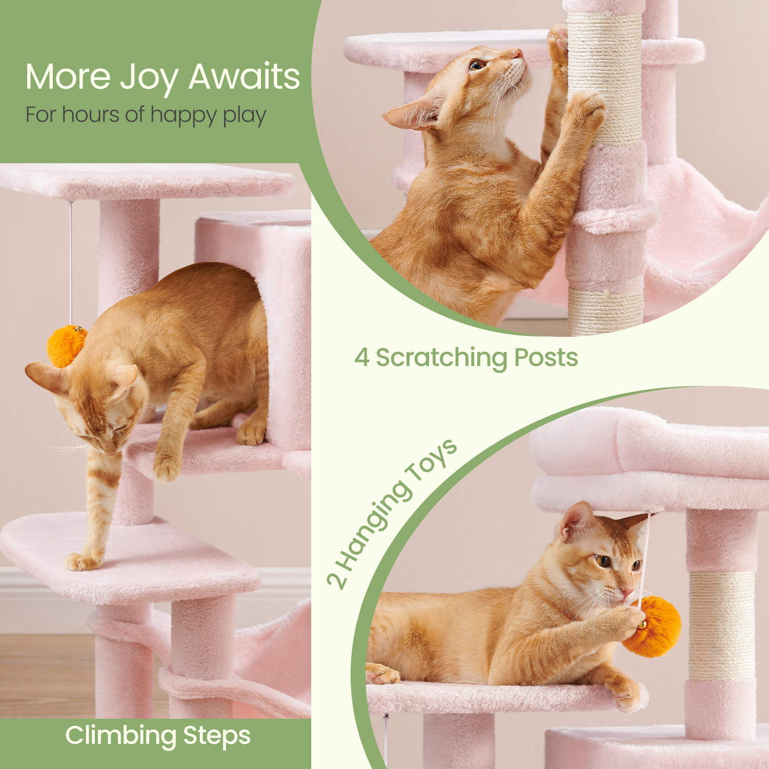 Multi-Level Cat Tree, Cat Tower Condo with 4 Scratching Posts, Hammock, Cave, Toys
