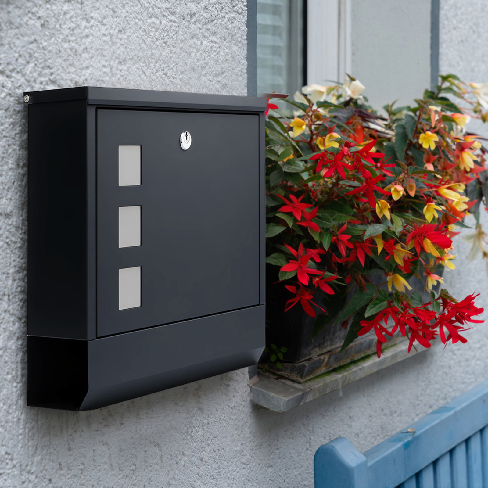 E-shop XL Briefkasten, Postkasten mit Zeitungsfach,9 x 31 x 35 cm, Sichtfenster, abschließbar, 2 Schlüssel, modern, einfache Montage,