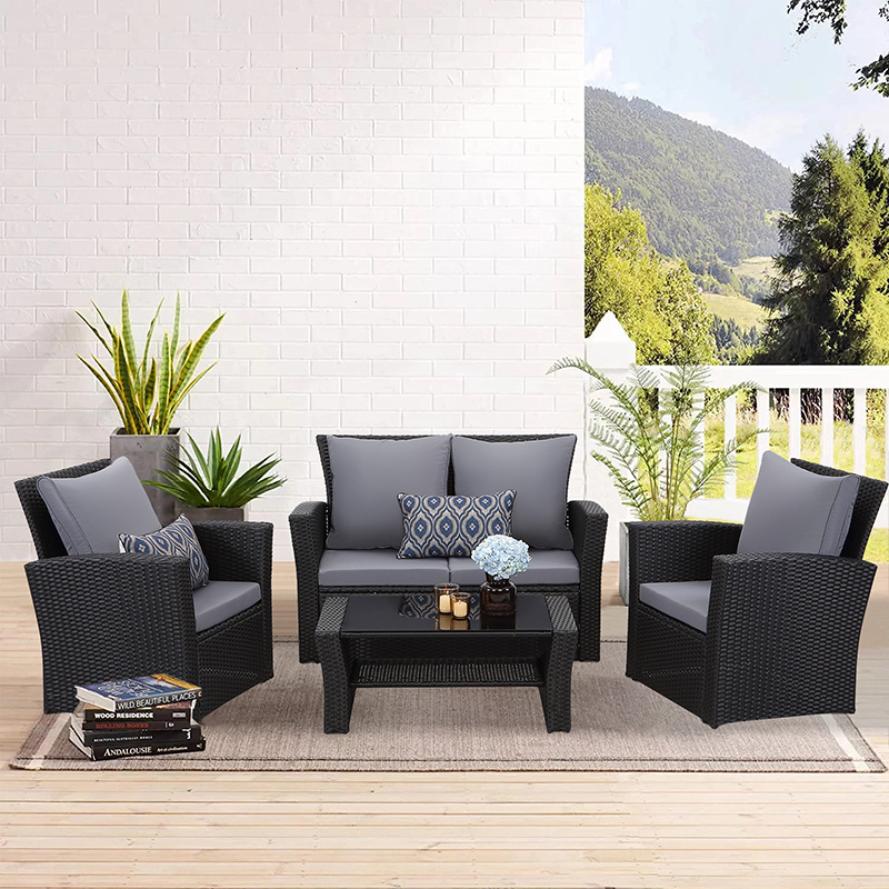 Image of 4-piece Garden Lounge Set, Balcony Furniture Set For , Poly Furniture Set, Lounge Set With 2-seater Sofa, 2 Armchairs, And Table With Storage, Weather-resistant Patio Furniture Set For Small Balcony