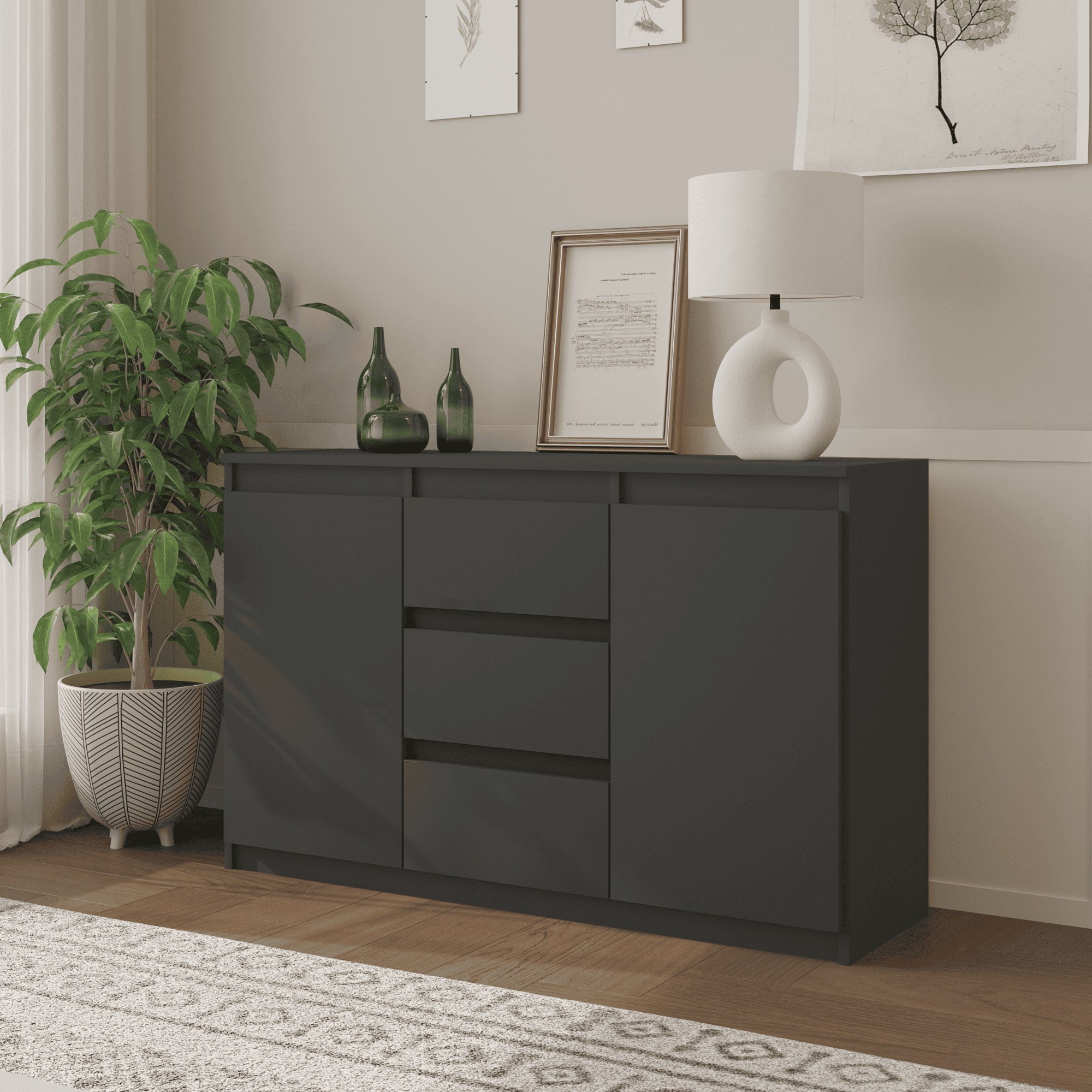 Chest Of Drawers / Sideboard With 3 Drawers And 2 Doors - 120x75x35cm