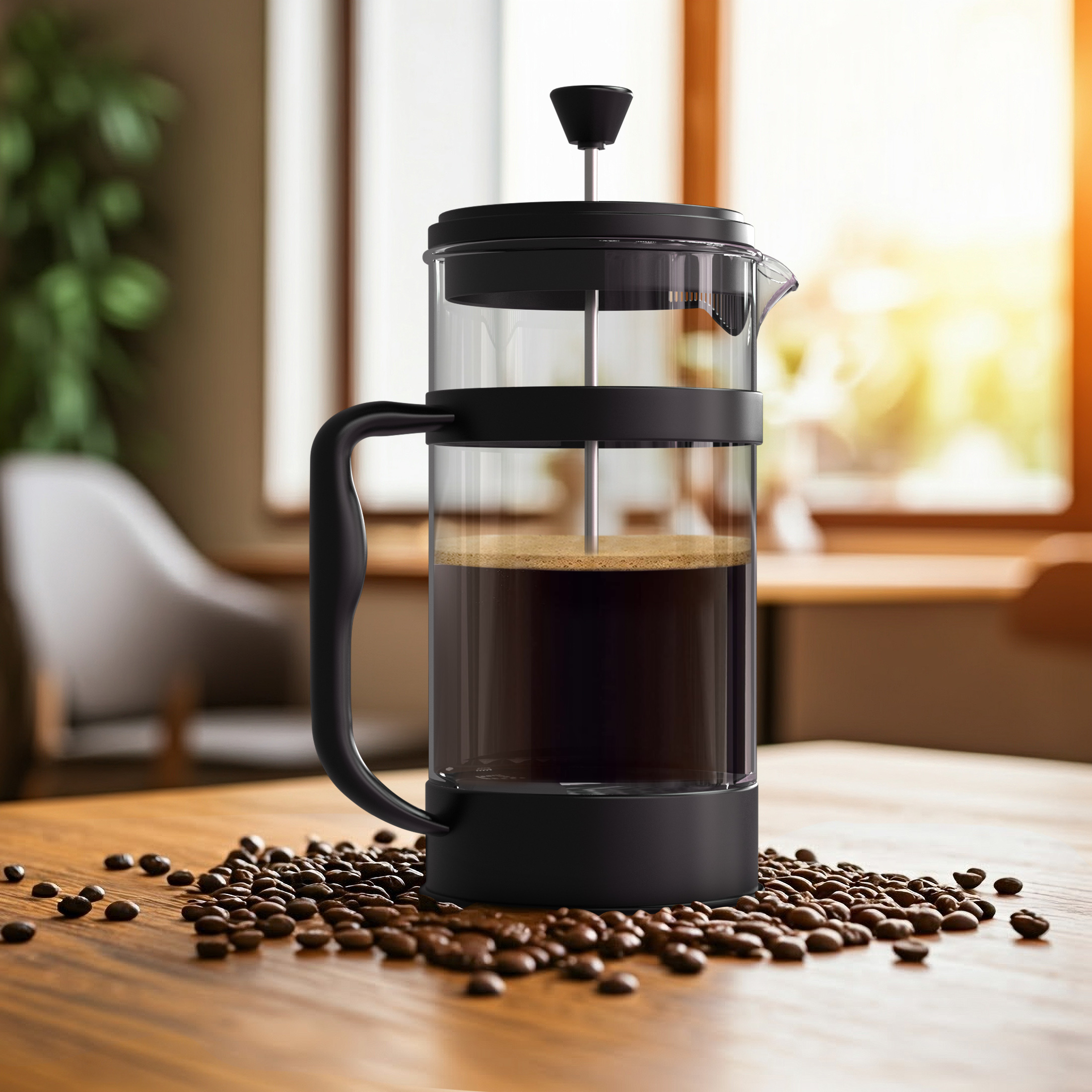 TEMU Kichly Coffee Press And Tea Maker With Triple Filters – Maker – Heat Resistant Borosilicate Glass Caffettiere With Steel Plunger (pack Of 1)
