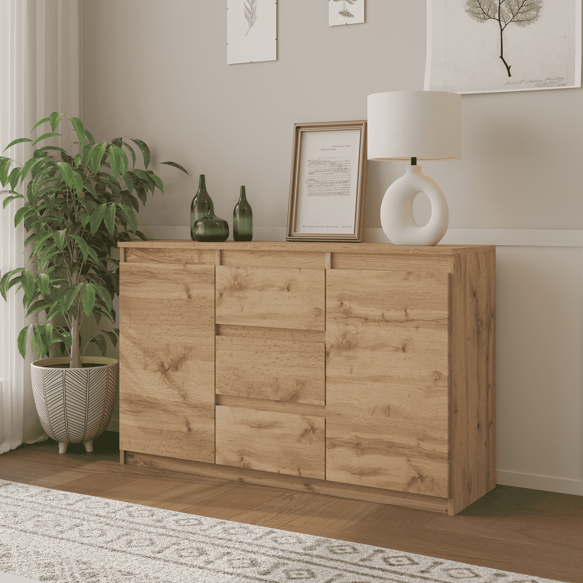 E-shop Kommode / Sideboard mit 3 Schubladen und 2 Türen - 120x75x35cm