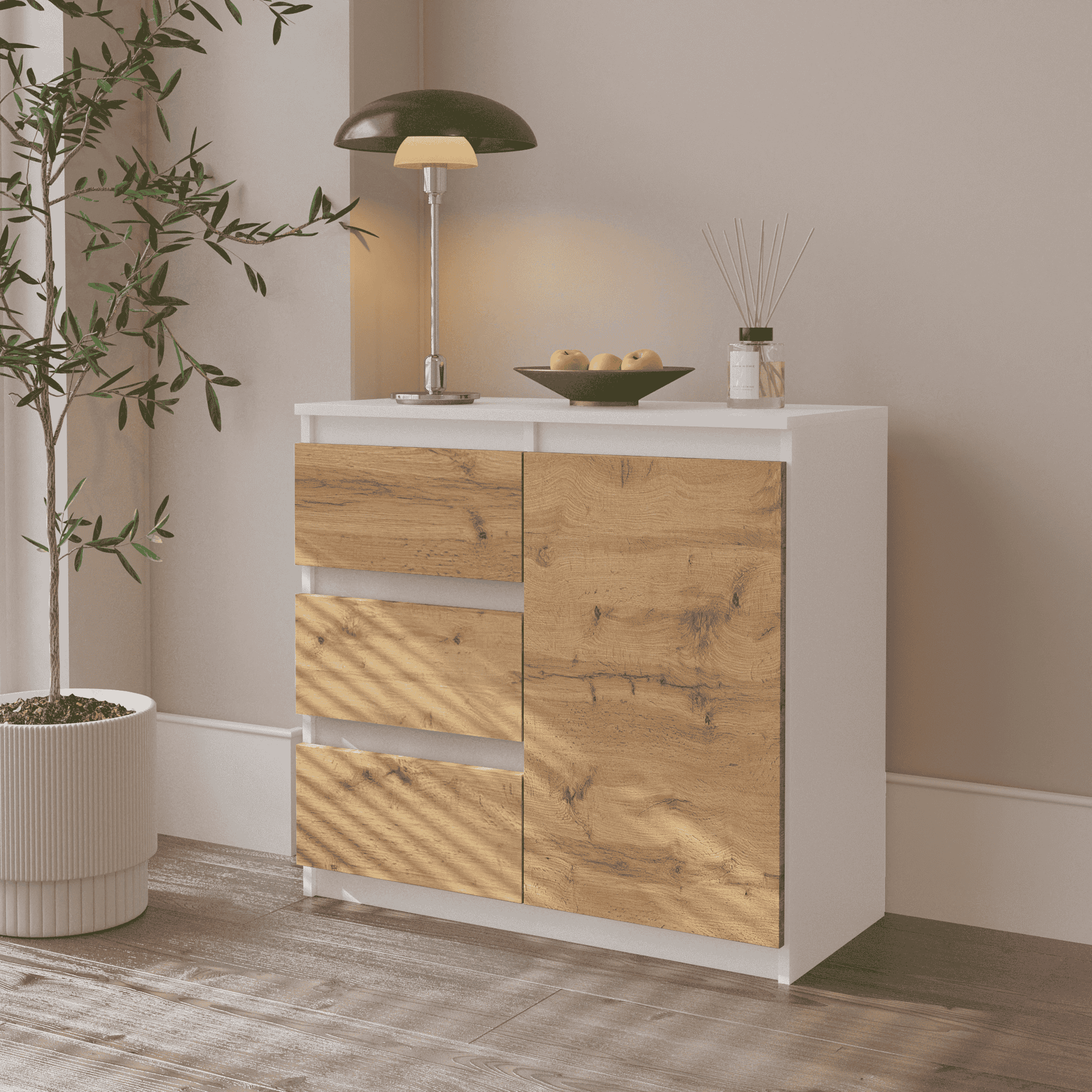 Chest Of Drawers / Sideboard With 3 Drawers / 1 Door - 80x75x35cm, , Hardwood Material, Versatile Design