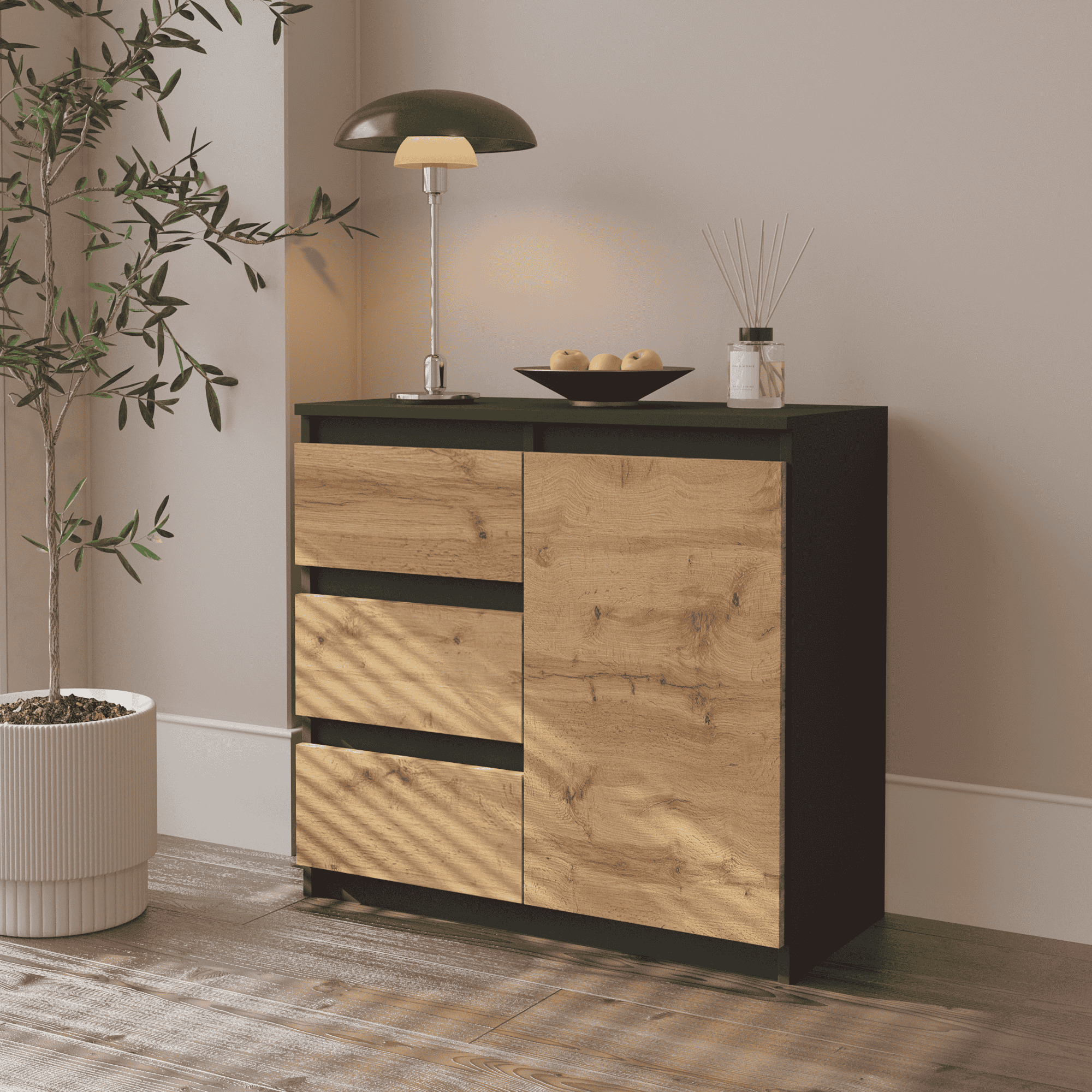TEMU Chest Of Drawers / Sideboard With 3 Drawers / 1 Door - 80x75x35cm