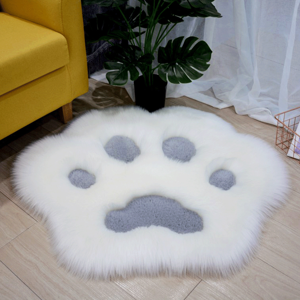 TEMU 1pc 's Paw Shape Plush Rug, Bedside Decorative Rug, Plush And Comfortable Sofa Cushion, Suitable For Bedroom And Living Room, White-gray, 60cm