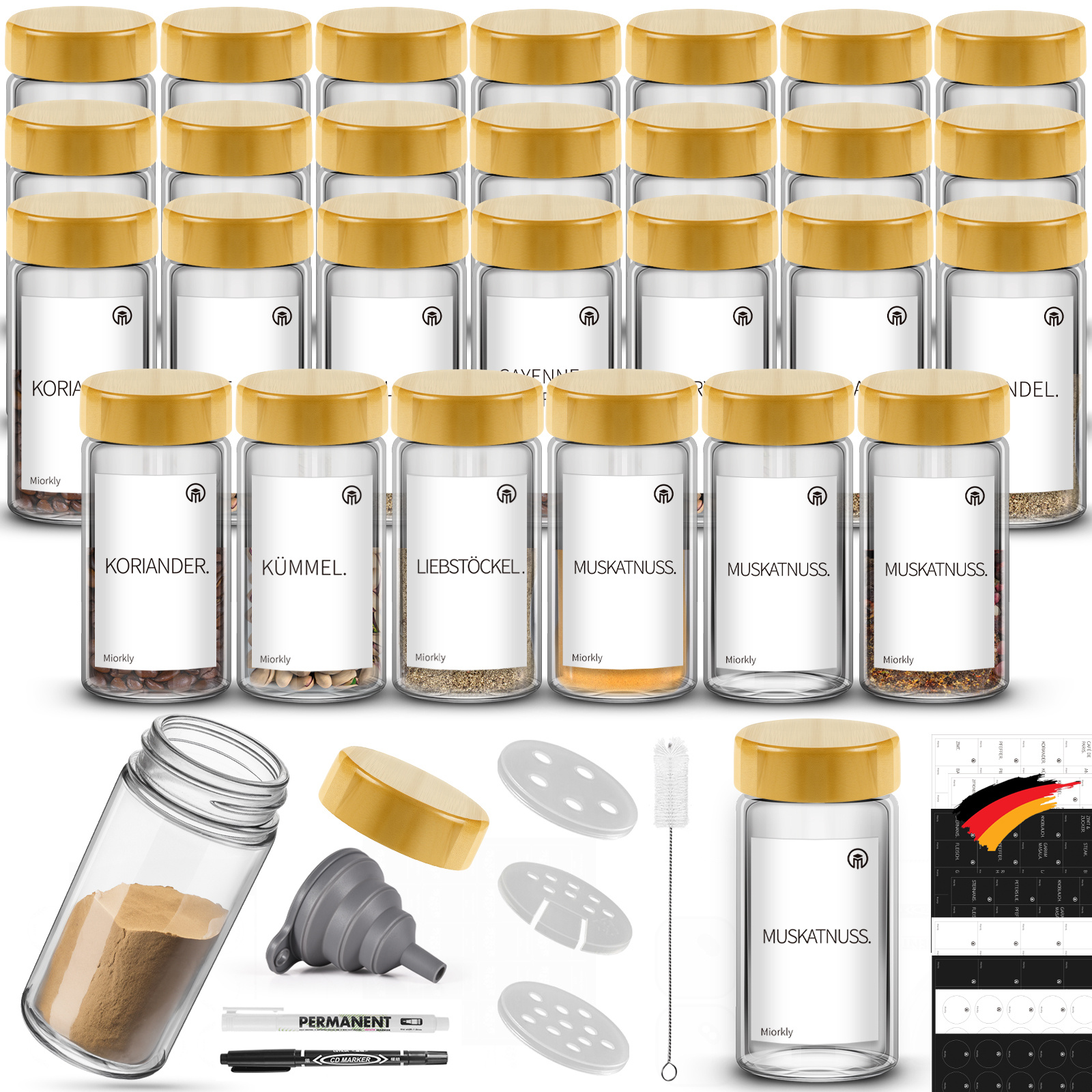 TEMU 30pcs Spice Jars Round With Sprinkler, 120ml Spice Tins High-quality Bamboo Wooden Lid Spice Jars, Spice Sprinkler Glass With Sprinkler Funnel,