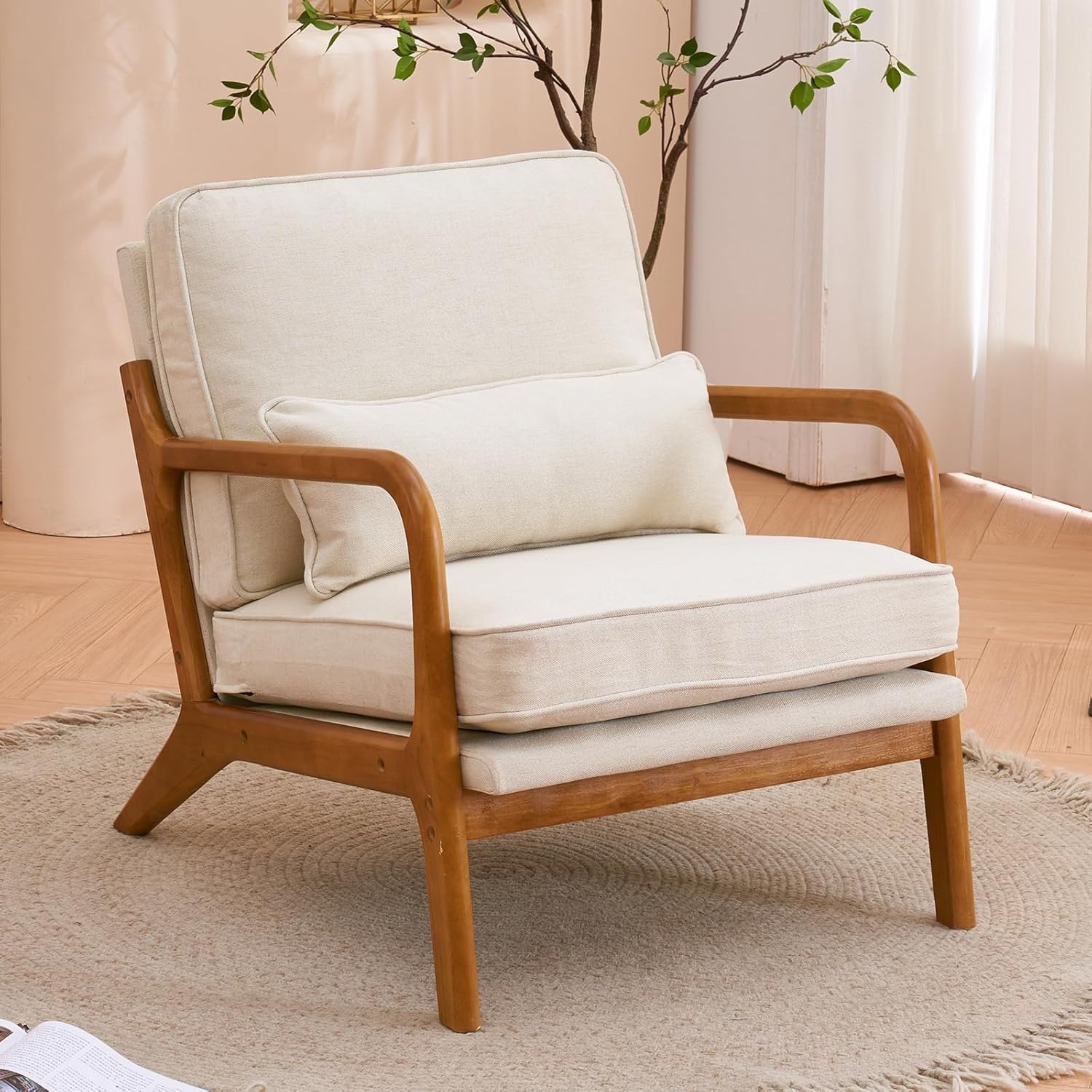 soild wood padding lounge armchairs occasional reading chair with cushions and lumbar pillow armchairs for living room bedroom   accent chair