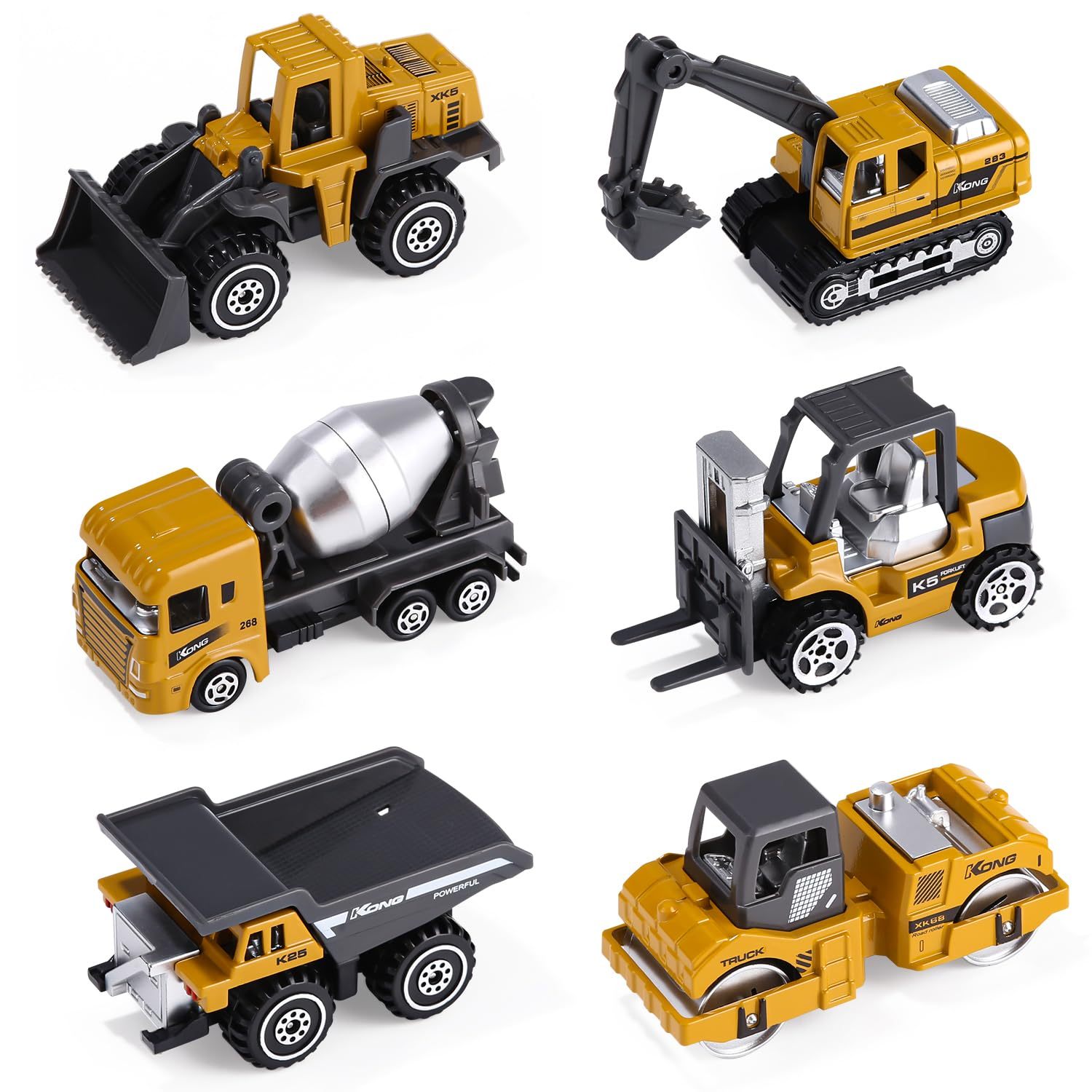 E-shop Baustellenfahrzeuge aus Metall und Kunststoff, Bagger, Baufahrzeuge-Spielzeugautos inklusive Bagger, Straßenroller, Muldenkipper, Mischer,