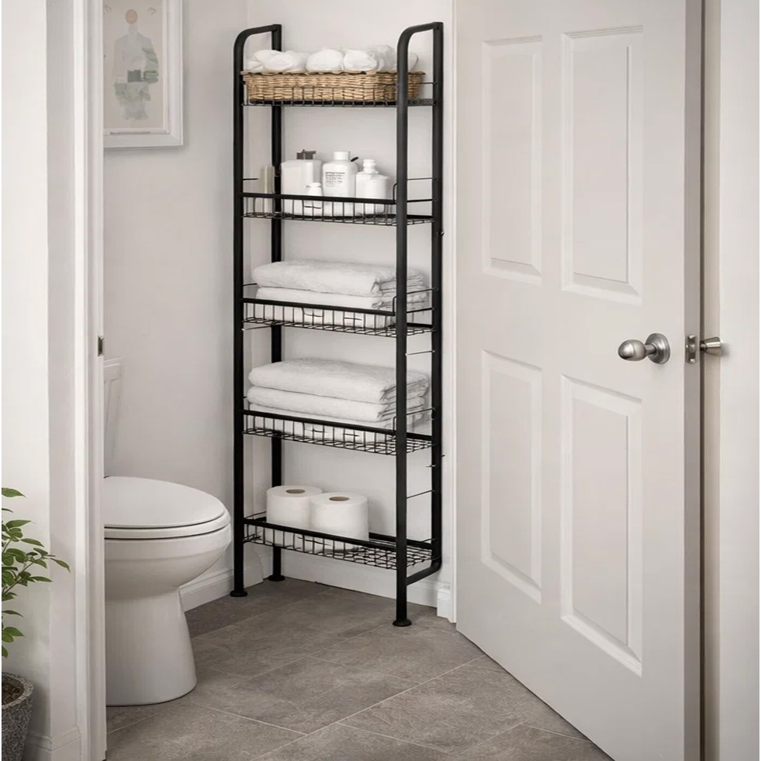 TEMU 5-tier Slim Storage Shelf 9cm Width Narrow Metal Organizer Rack, Behind Door Shelf For Bathroom, Kitchen, Entryway – Rust-resistant, 2
