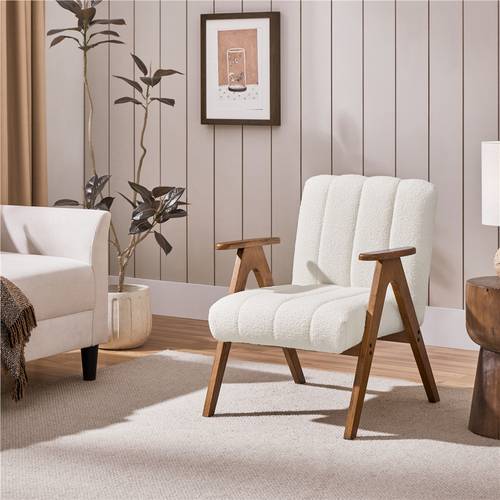 fauteuil de salon moderne chaise rembourrée en tissu avec pieds en bois capitonné
