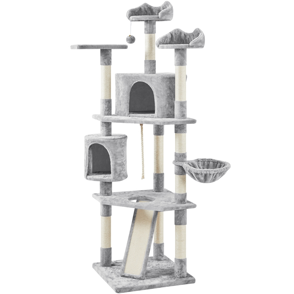 TEMU Costoffs 200cm Tall Cat Tree, Cat Tree With 2 Condos & 3 Perches & Basket & Scratching Posts & Ramp, Sisal-covered Scratching Posts, Cat