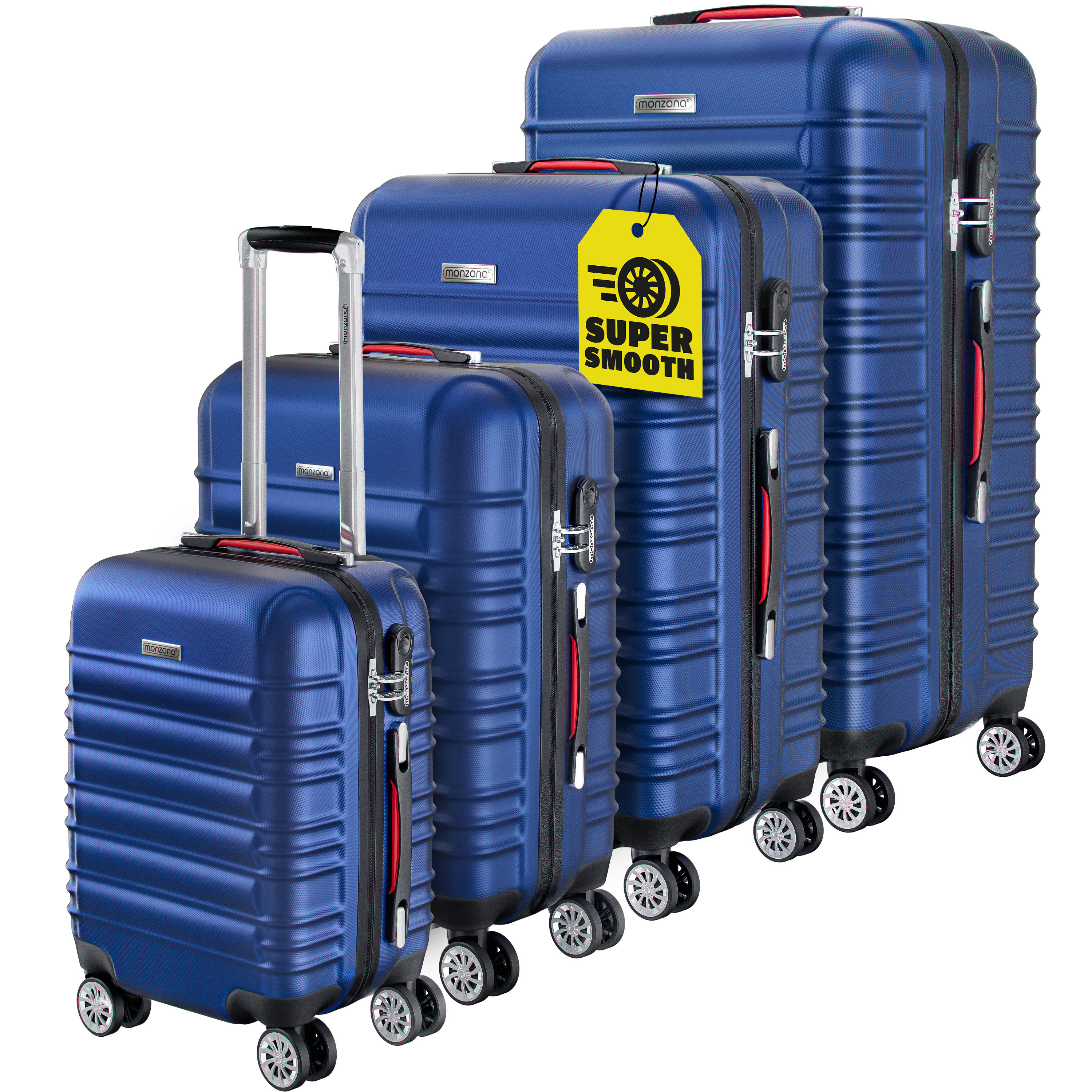TEMU Monzana® Hard Shell Suitcase Set With Gel Handles, 4-wheel Abs Lock Feet Trolley Luggage, 4-piece Travel Luggage Set (s-m-l-xl)
