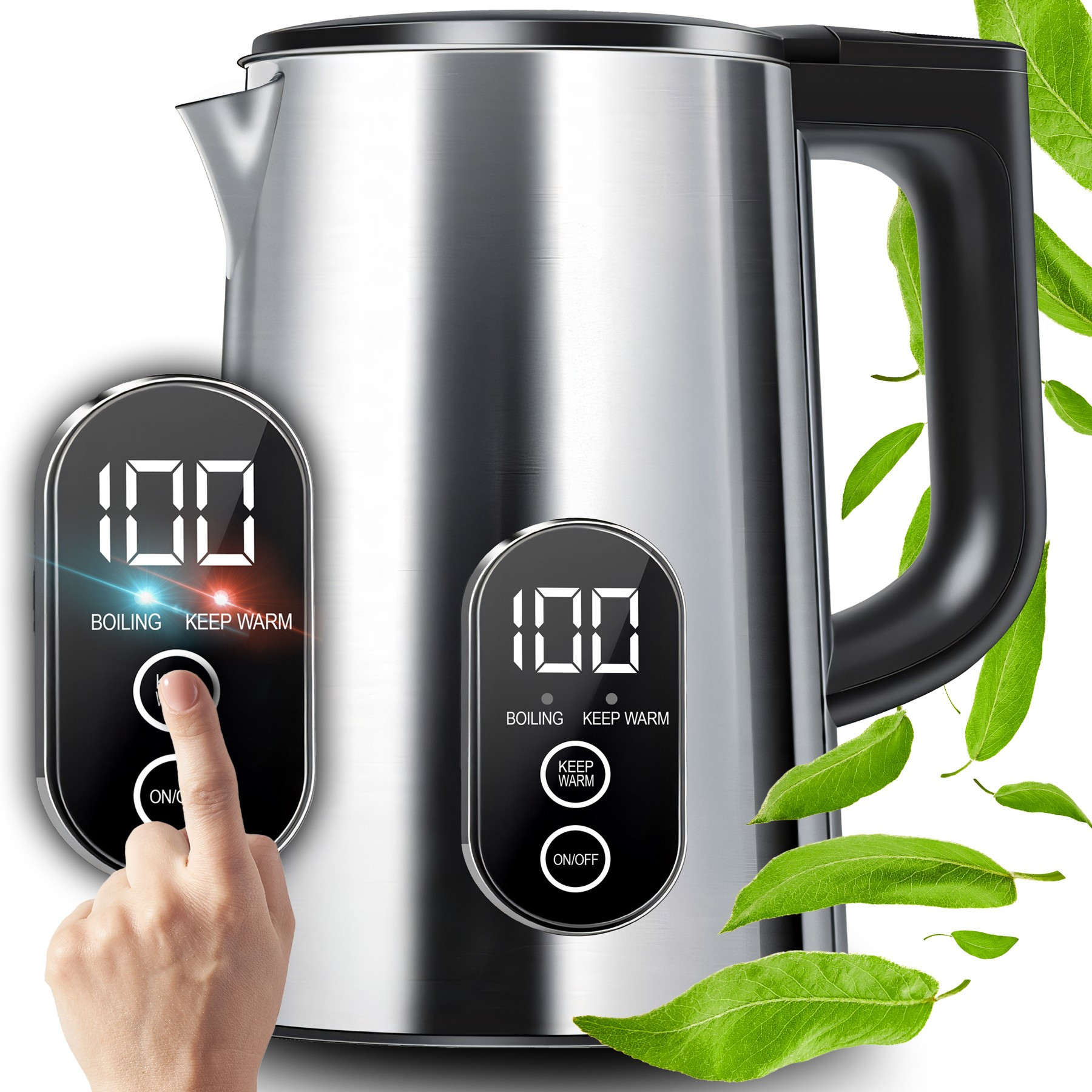TEMU Electric Kettle Retoo Techpro, With Temperature .8l Touch Stainless Steel 1500-1800 W, Control, Ergonomic Handle, Digital Display, Electric