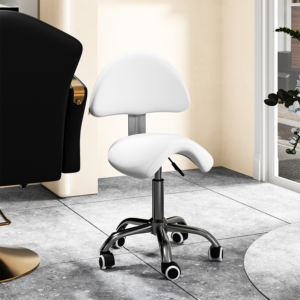 Rolling Saddle Stool with Back Support for Salon Use