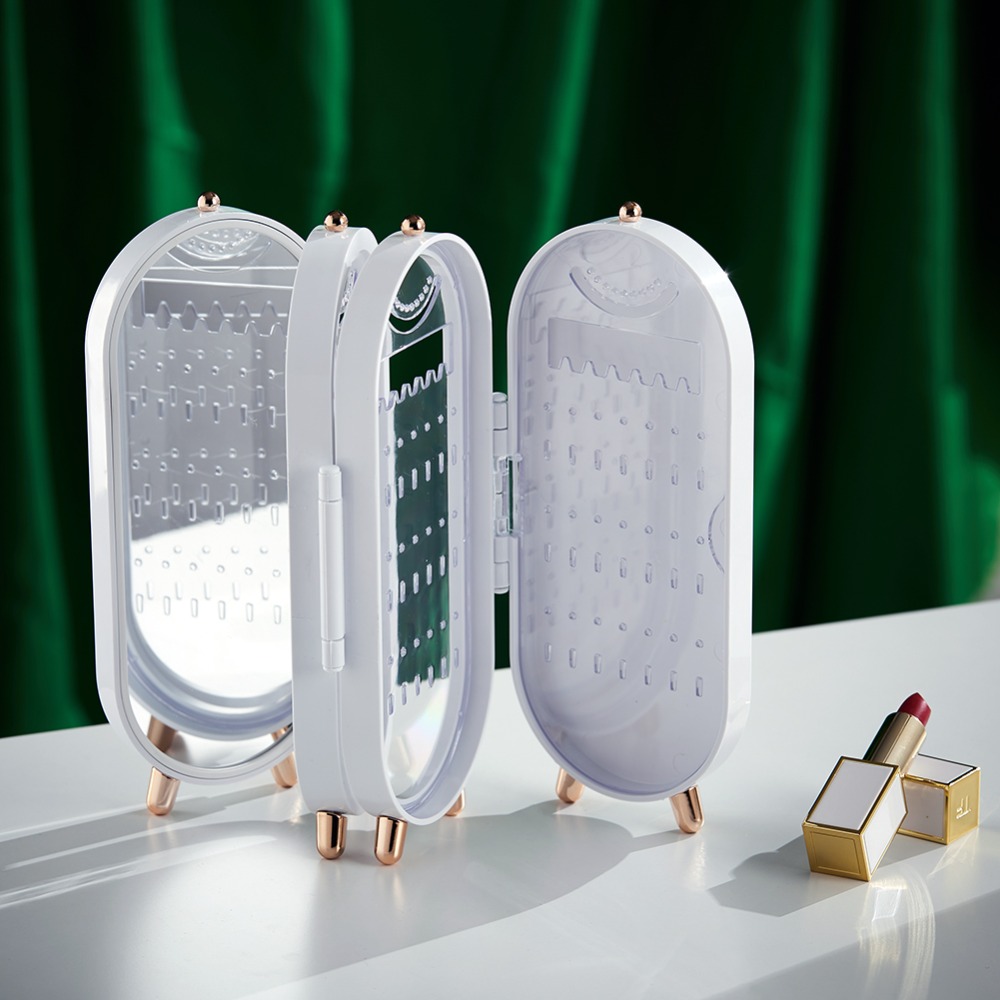 Hanging Jewelry Storage Box with Foldable Screen, 4 Doors