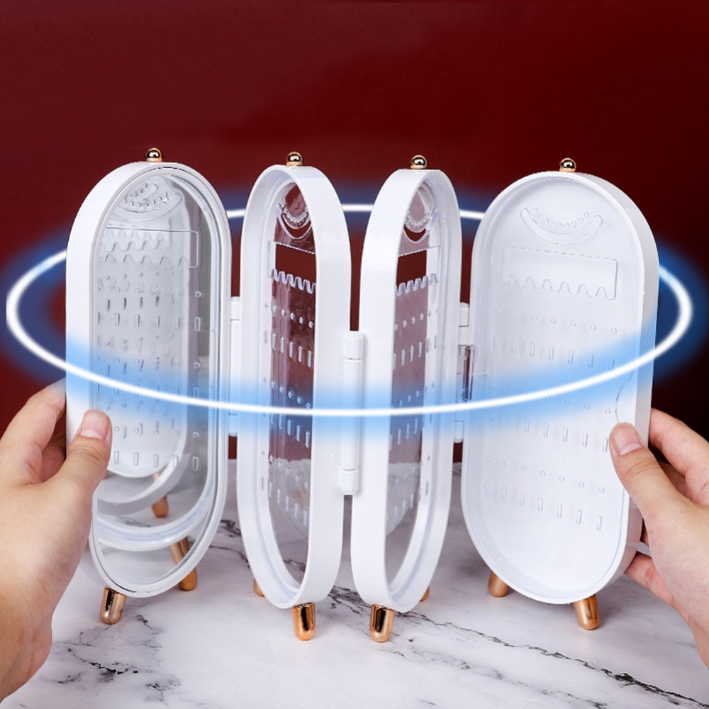 Hanging Jewelry Storage Box with Foldable Screen, 4 Doors