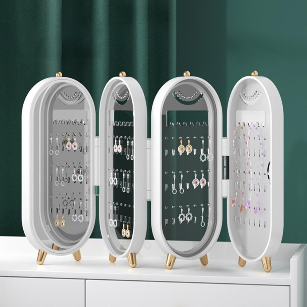 Hanging Jewelry Storage Box with Foldable Screen, 4 Doors