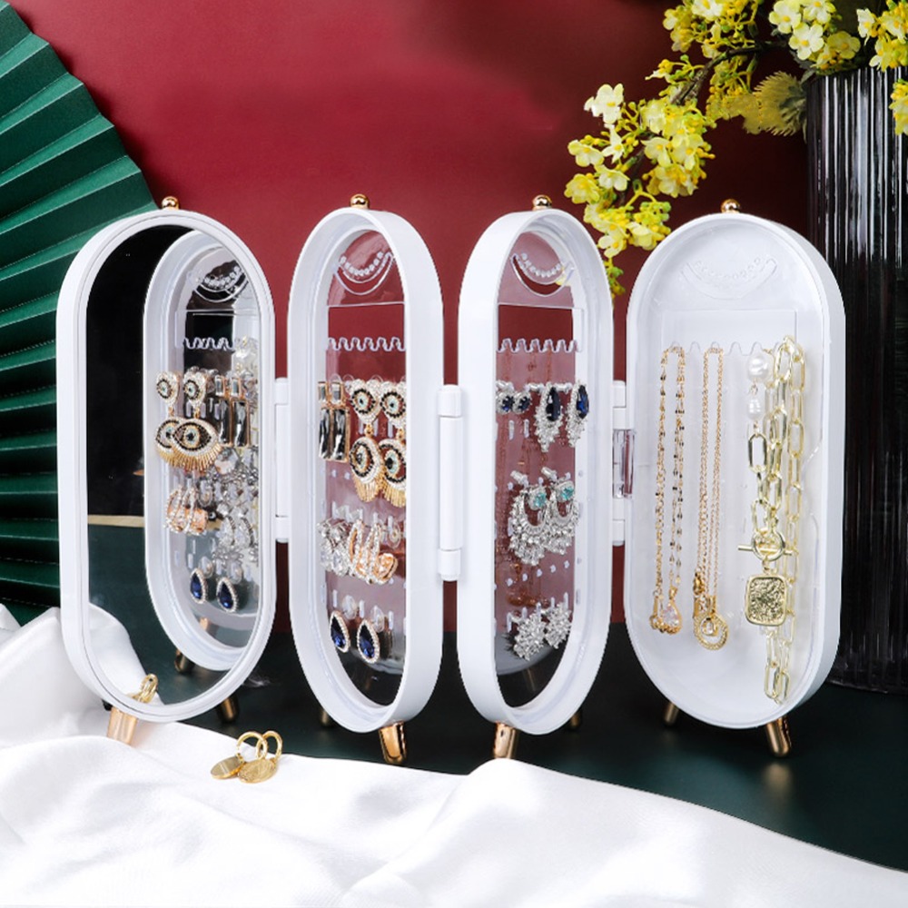 Hanging Jewelry Storage Box with Foldable Screen, 4 Doors
