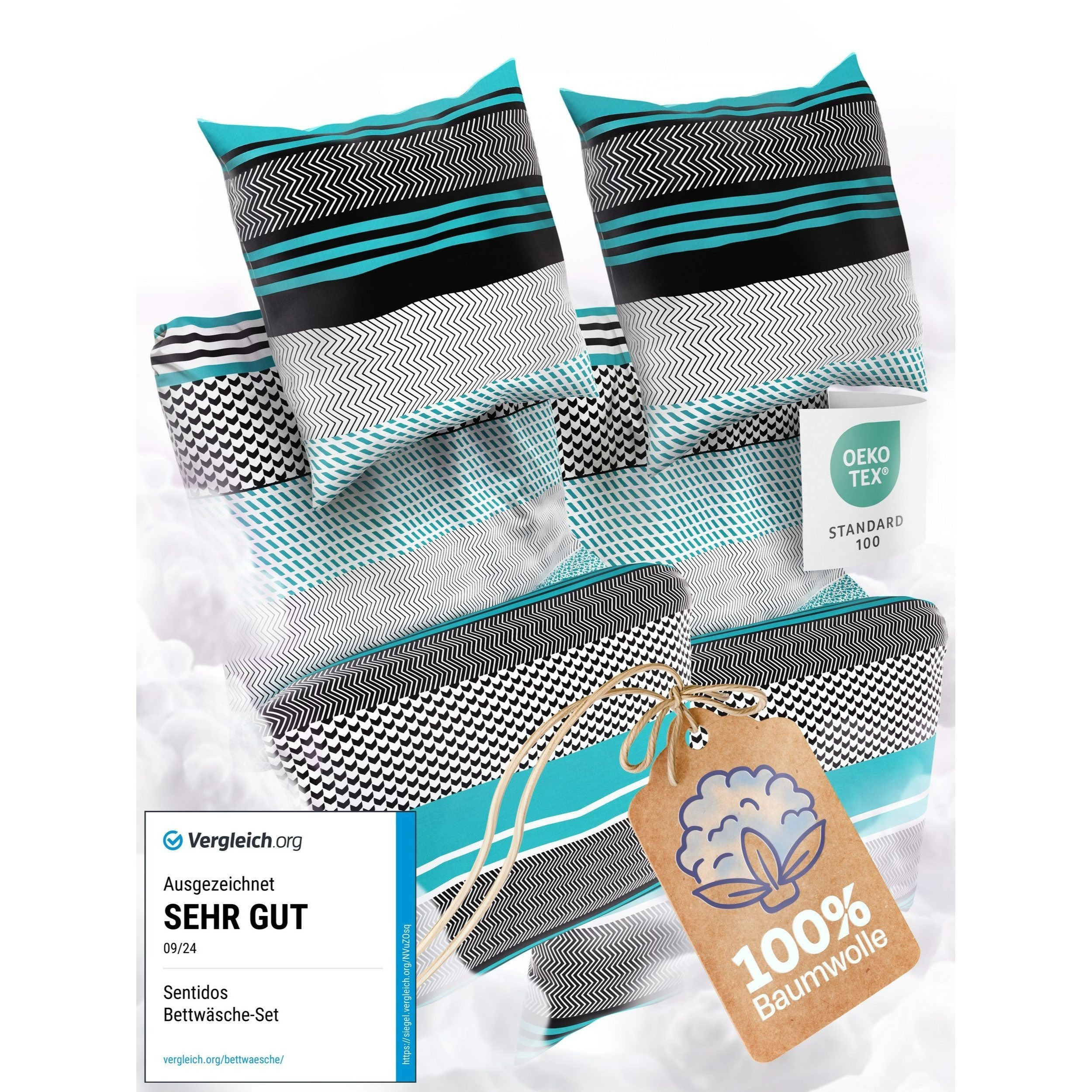 E-shop Bettwäsche 4teilig 135x200cm %100 Baumwolle Bettwäsche Set Allergiker geeignet - Bettbezug 135 x 200 & Kissenbezug 80x80