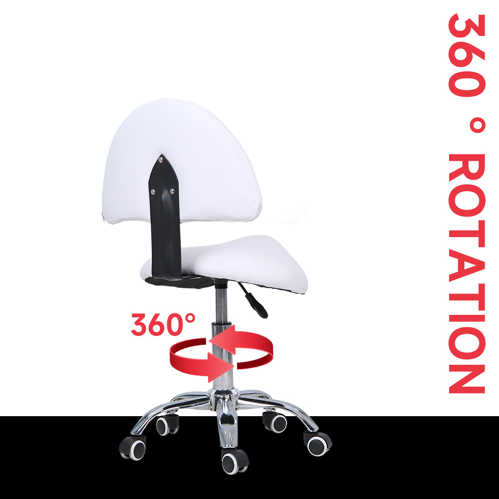 Rolling Saddle Stool with Back Support for Salon Use