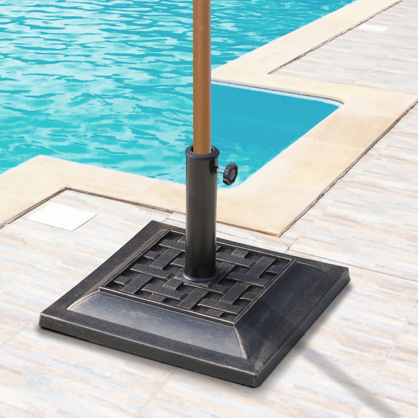 Umbrella Stand Polyester Resin 9kg Sun Umbrella Base For 38mm/48mm Diameter Umbrella Rod Stand For Garden, Balcony, Bronze
