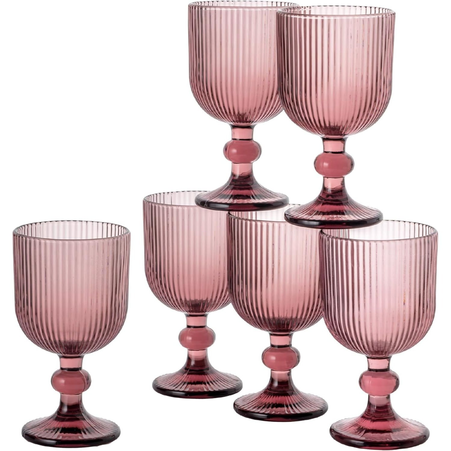 TEMU Baroni Home Set Of 6 Colored And Decorated Glass Goblets With Raised Stripes, 20 Cl, Dishwasher Safe, Dimensions 8x8x14.5 Cm, Assorted Colors –