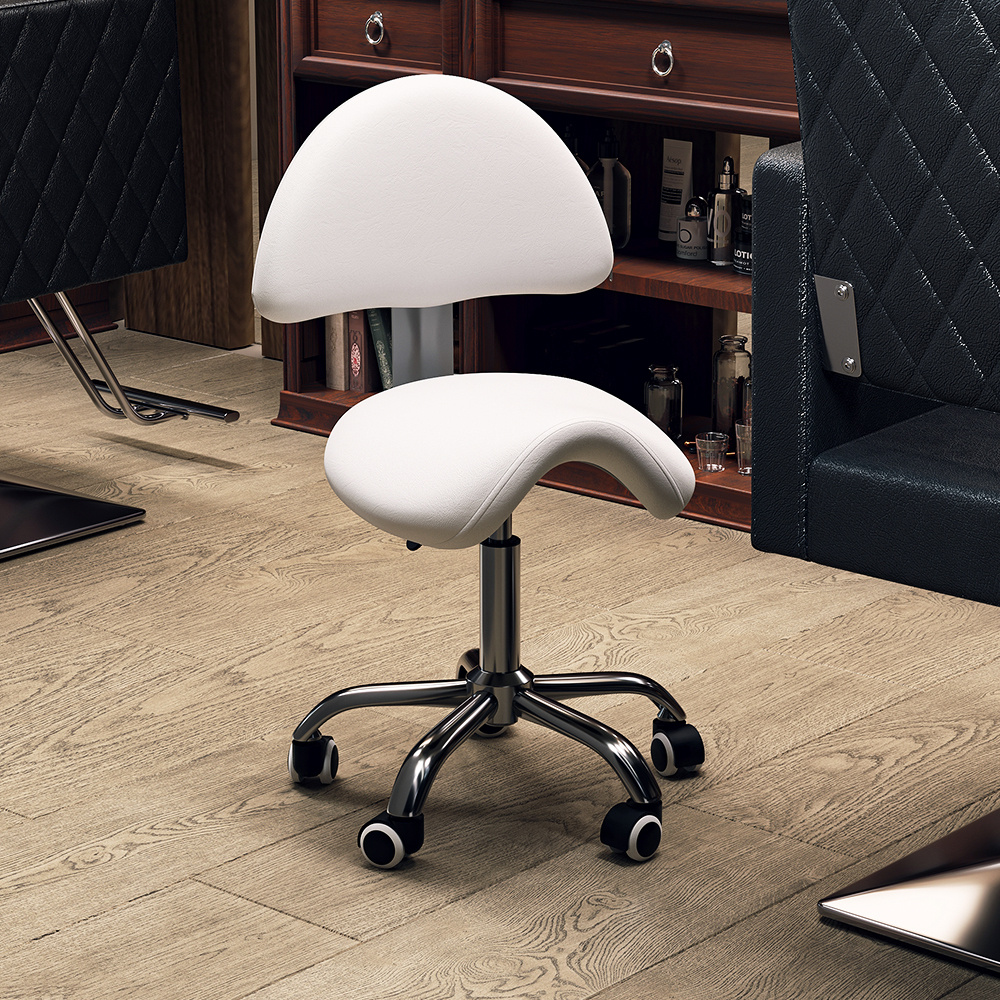 Rolling Saddle Stool with Back Support for Salon Use