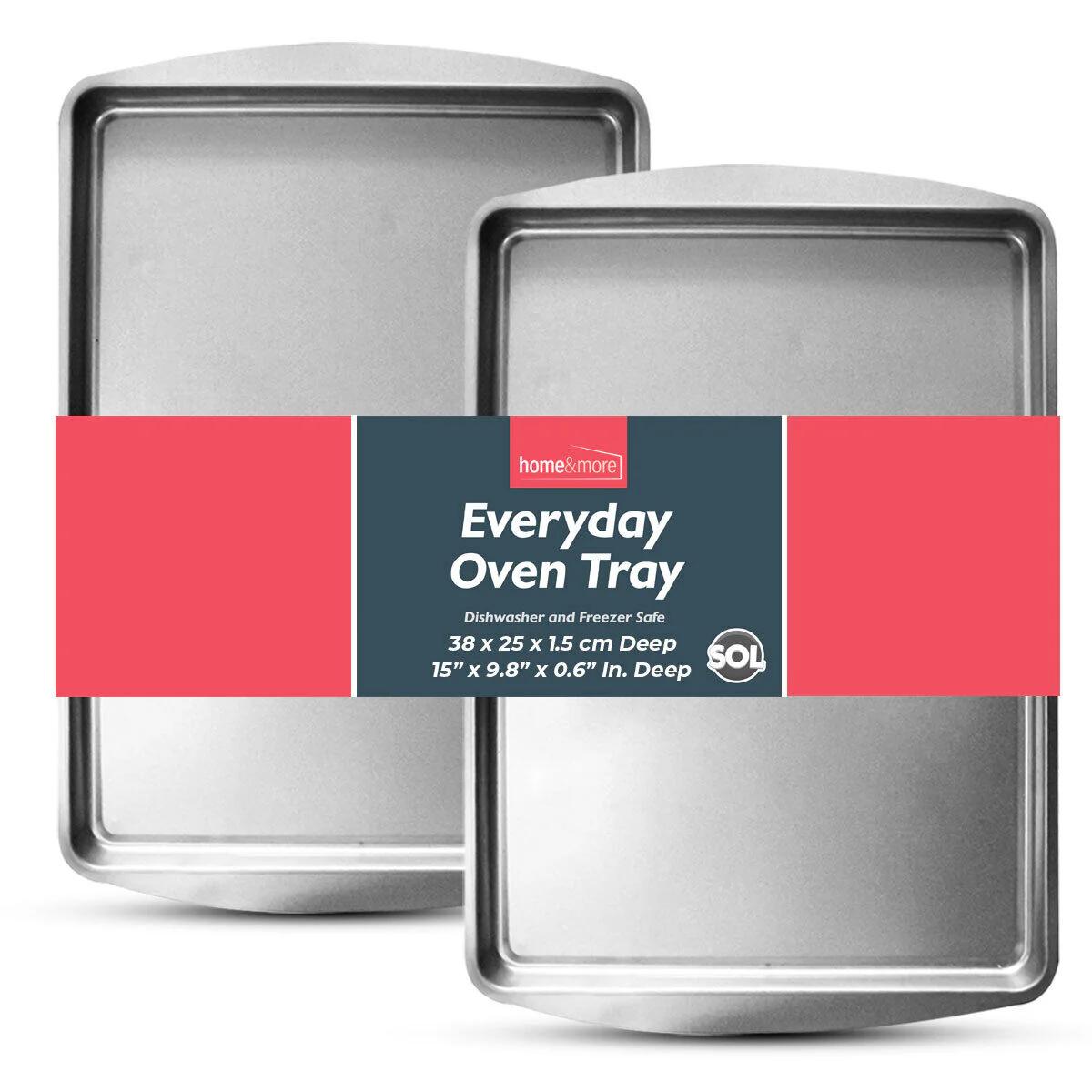 TEMU 2 Pack Large Oven Tray Set 38 X 25cm | Steel Roasting & Baking Pans For Cooking, , Pizzas, Meat & More | Heavy Duty Bakeware Kitchen Oven Sheets