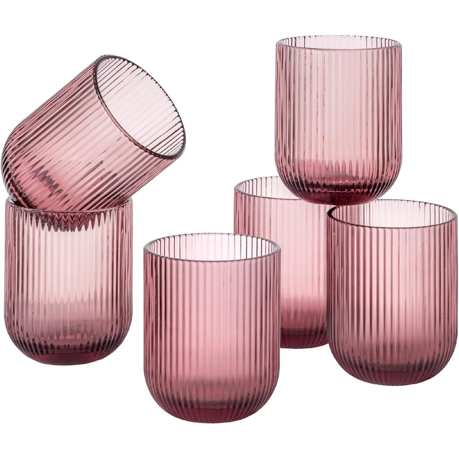 TEMU Baroni Set van 6 Gekleurde Glazen Waterglazen, 30 CL – Elegant Gestreept Ontwerp, Modern en Stijlvol, Ideaal voor Water, Dranken en Cocktails –