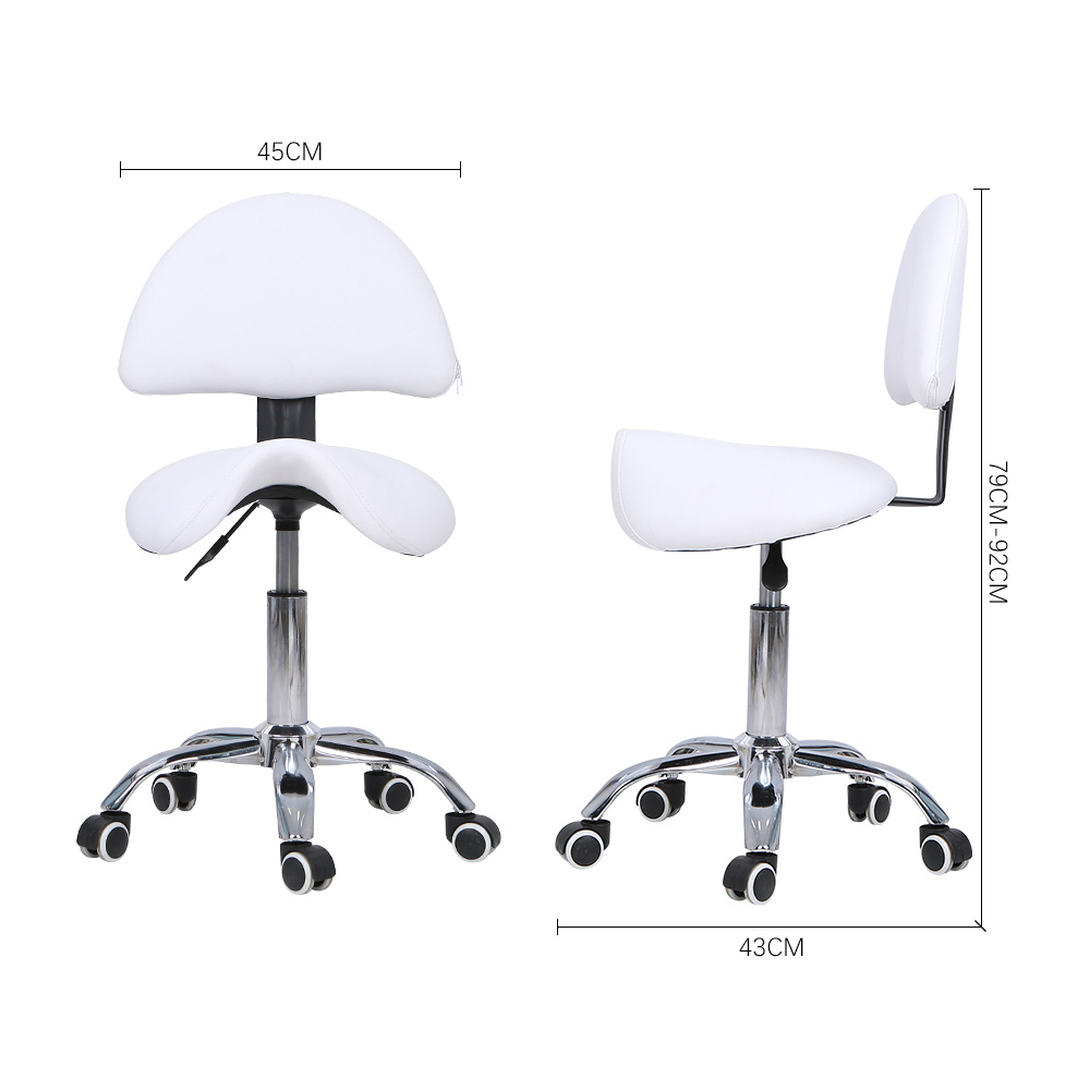 Rolling Saddle Stool with Back Support for Salon Use