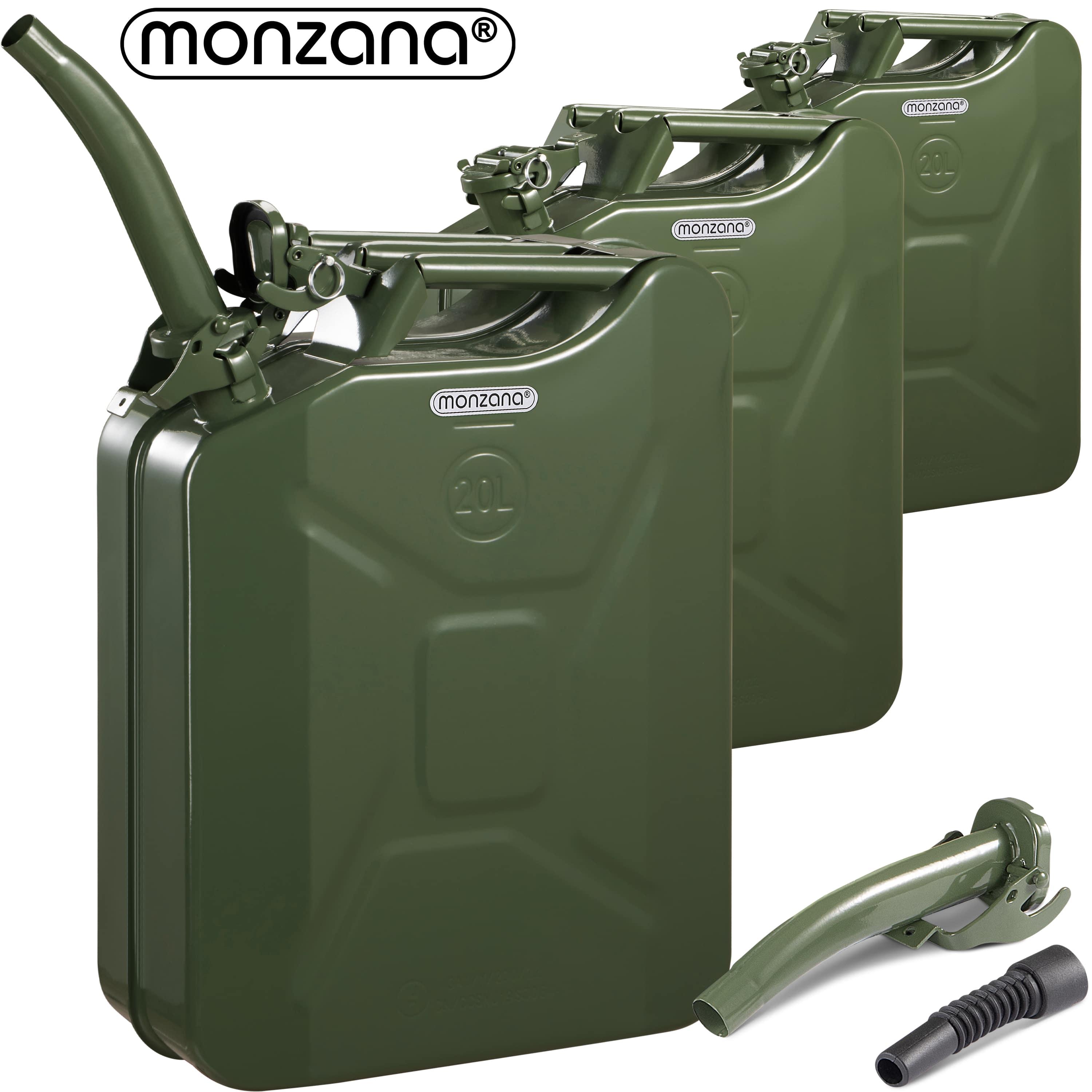 TEMU Monzana® Metal Canister 3pcs Set 20l . Pouring Extension Steel 36x17x46cm Un Approval Workshop Petrol Canister Metal Canister Olive