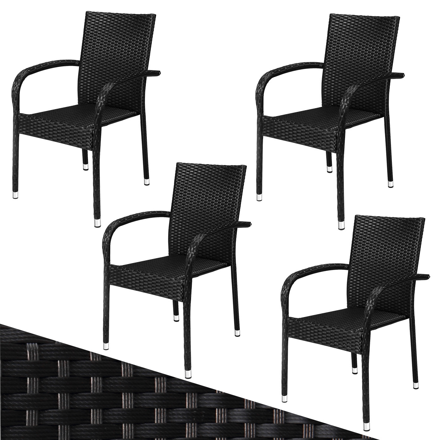 Image of Casaria® Garden Chairs Set Stackable Weather-resistant Poly Rattan Outdoor 160kg Balcony Chair With Armrest Garden Armchair Stackable Chairs