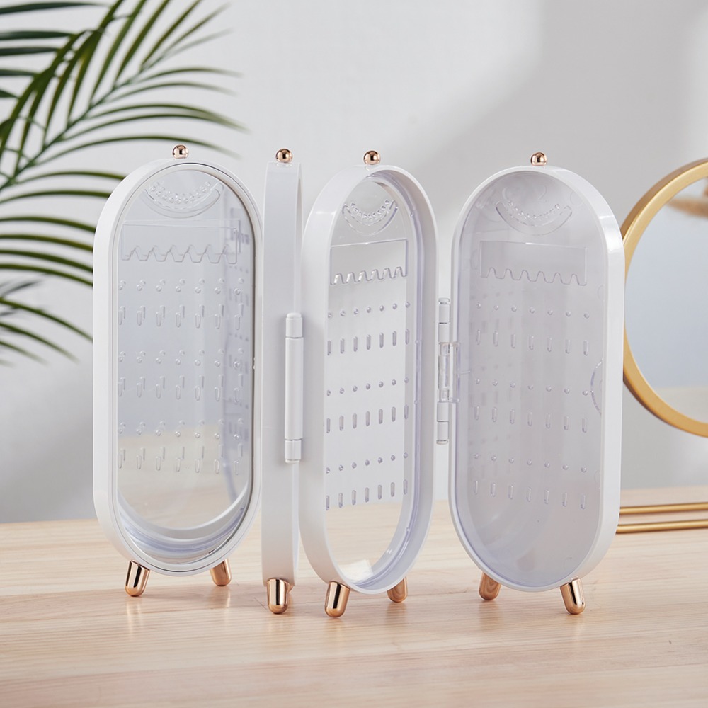Hanging Jewelry Storage Box with Foldable Screen, 4 Doors
