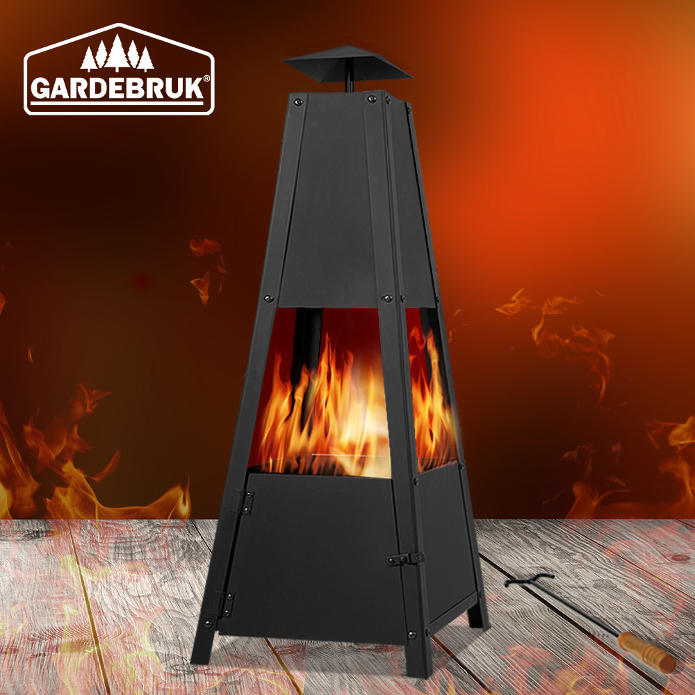 Image of Patio Fire Pit With Cover, Pot Hook, 102cm Large Square Xxl Steel Fire Basket For Terrace, Balcony, Wood Stove, Outdoor Fireplace