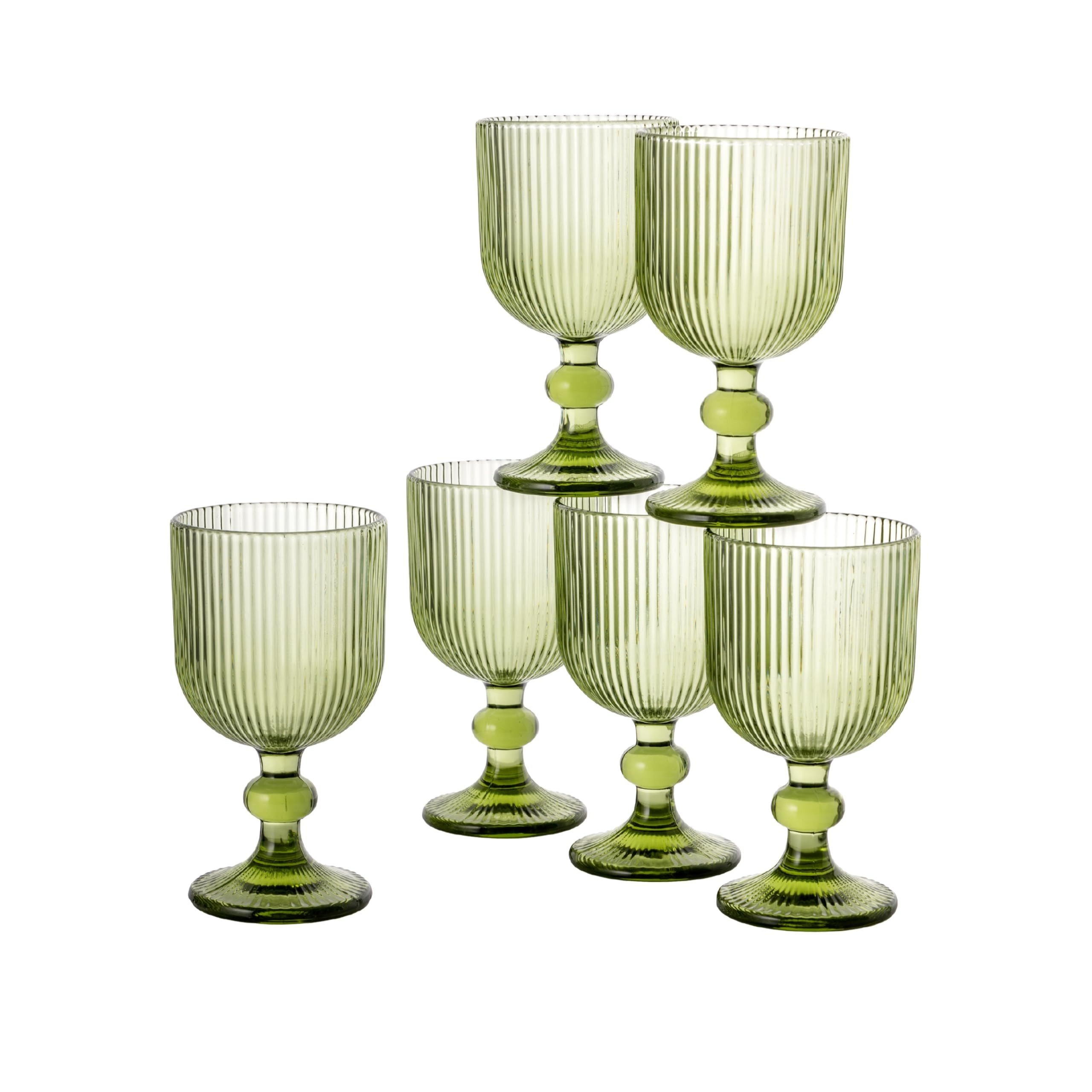 TEMU Baroni Home Set Of 6 Colored Glass With Embossed Stripes – Elegant And Durable, Dishwasher-safe, 8x8x14.5 Cm, Assorted Colors – Wine, Water, And