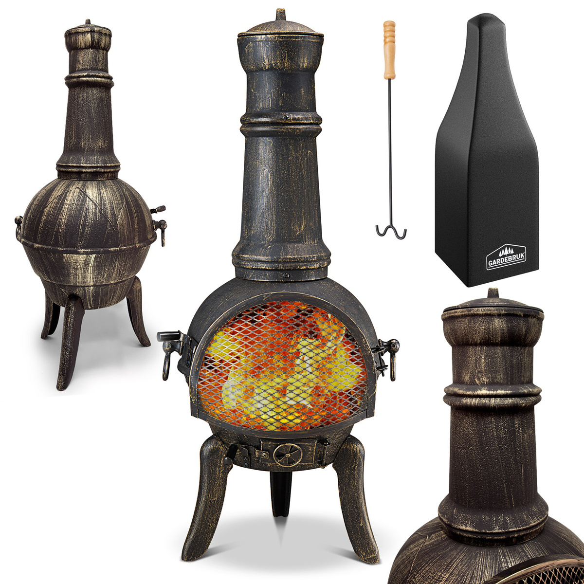 Cast Iron Patio Oven With Cover, Pot Hook, 28kg Garden Oven, Garden Fireplace, Fire Pit 112cm
