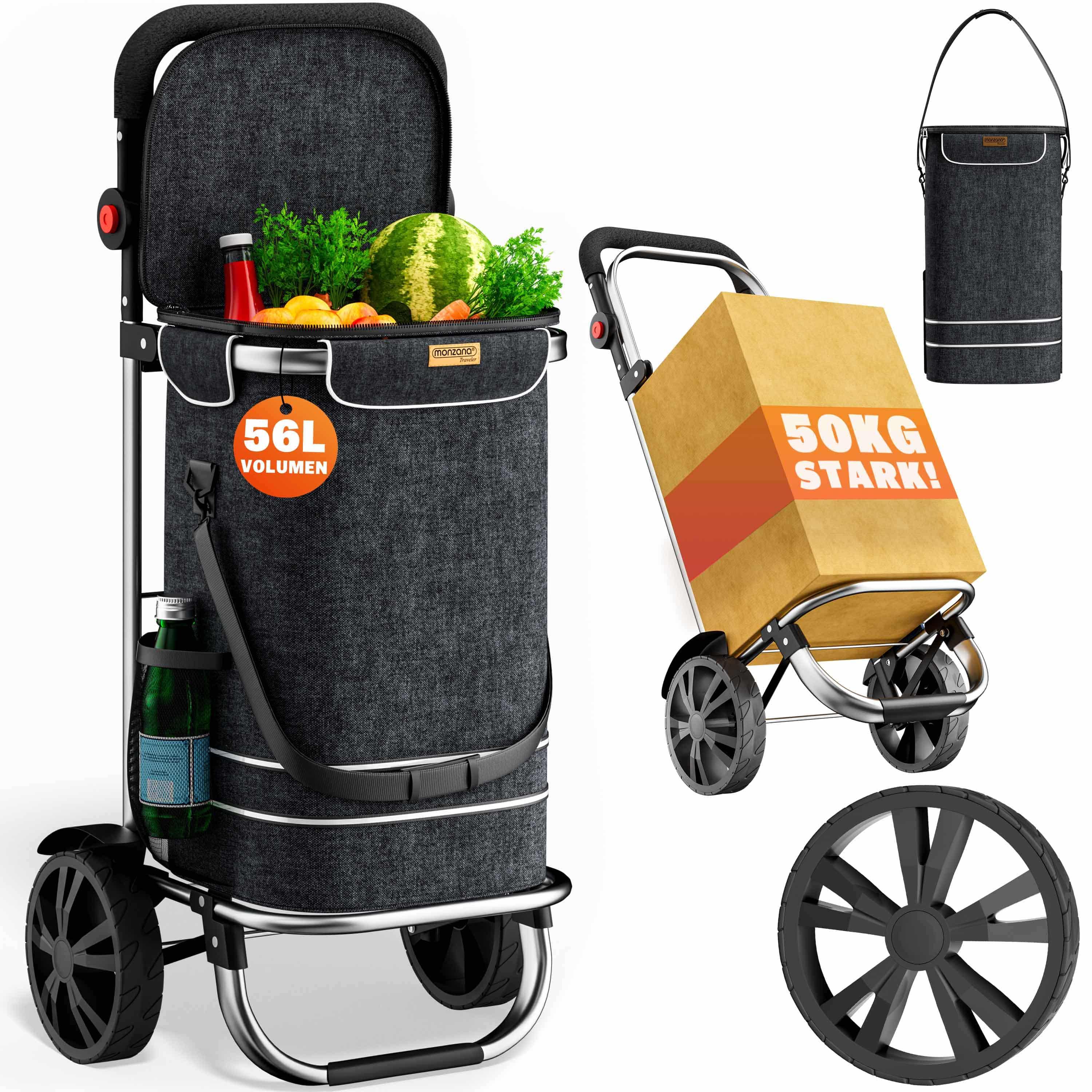 E-shop MONZANA® 3in1 Einkaufstrolley 56L bis 50 kg abnehmbare Tasche Handwagen Einkaufswagen Einkaufshilfe Roller Hackenporsche