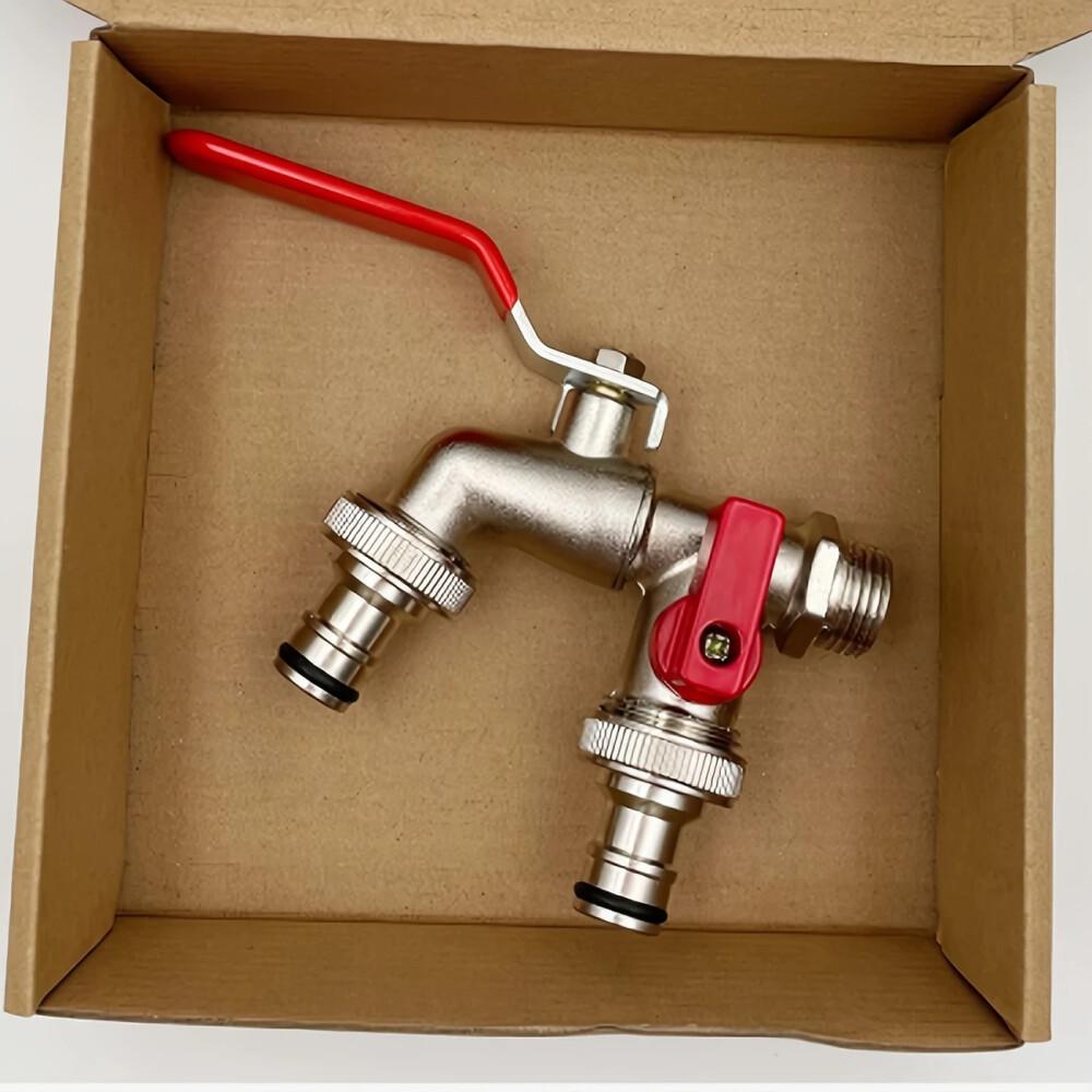 E-shop 1 Stück Dual Outlet Gartenschlauch Wasserhahn, 304 Edelstahl, Single Hole Mount, Universalgewinde, Metall Outdoor Wasserhahn mit mehreren