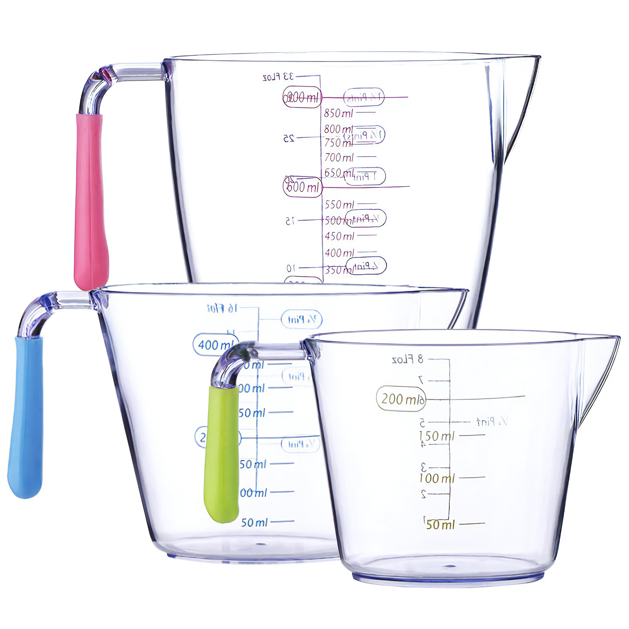 Image of Measuring Cups 200/400/900 Ml 3pcs Kitchen Measuring Cup Set With Handle, Precise Measuring Jug Made Of Plastic With Scale & Spout, Sizes For Cooking Baking Measuring