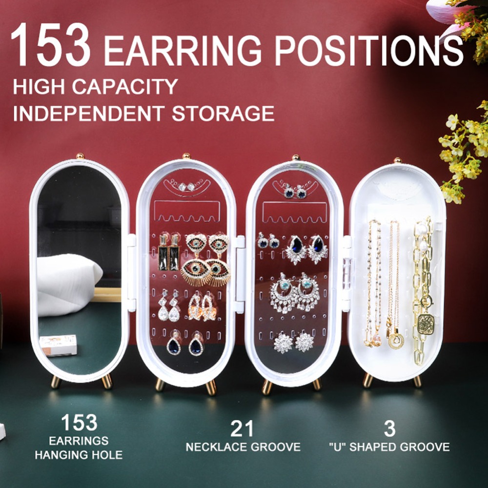 Hanging Jewelry Storage Box with Foldable Screen, 4 Doors